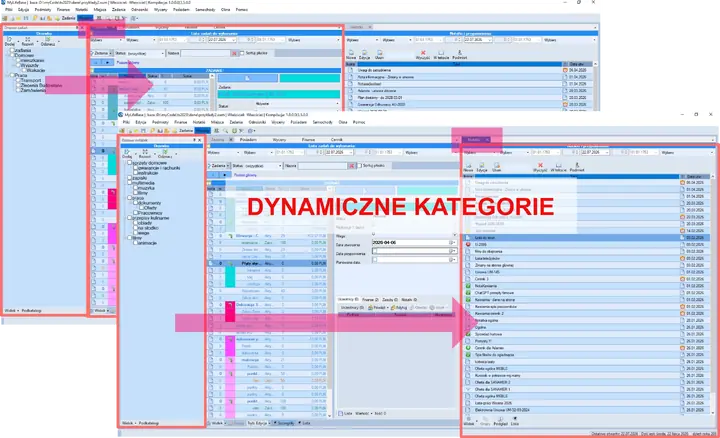 Ekran programu mylifebase z dynamicznymi kategoriami danych